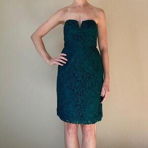 JCrew Green Strapless Lace Dress